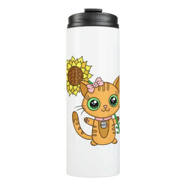 Bouteilles Isothermes Cute Orange Kawaii Chat avec tournesol (Devant)