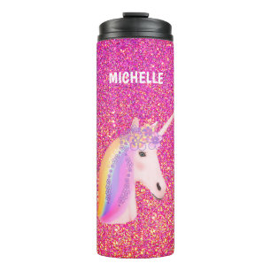 Bouteilles Isothermes Cute Parties scintillant d'or rose Unicorn Personn