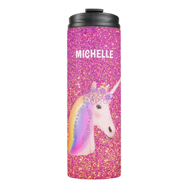 Bouteilles Isothermes Cute Parties scintillant d'or rose Unicorn Personn (Devant)