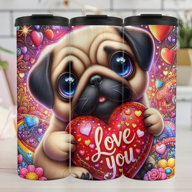 Bouteilles Isothermes Cute Pug Puppy Love Heart (Créateur téléchargé)