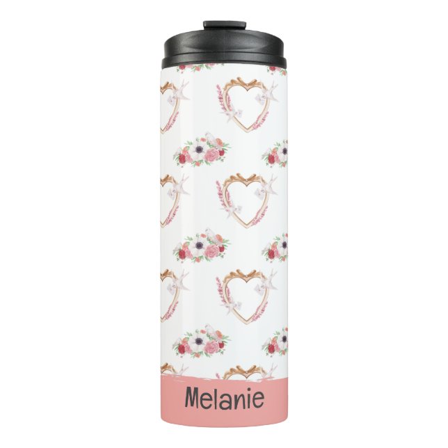 Bouteilles Isothermes Cute rose blanc Motif de coeur floral (Devant)