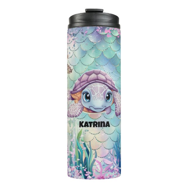 Bouteilles Isothermes Cute Sea Turtle Nom personnalisable (Devant)