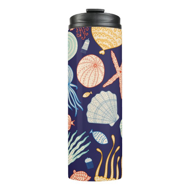 Bouteilles Isothermes Cute seamless pattern with jellyfish, shells, fish (Devant)