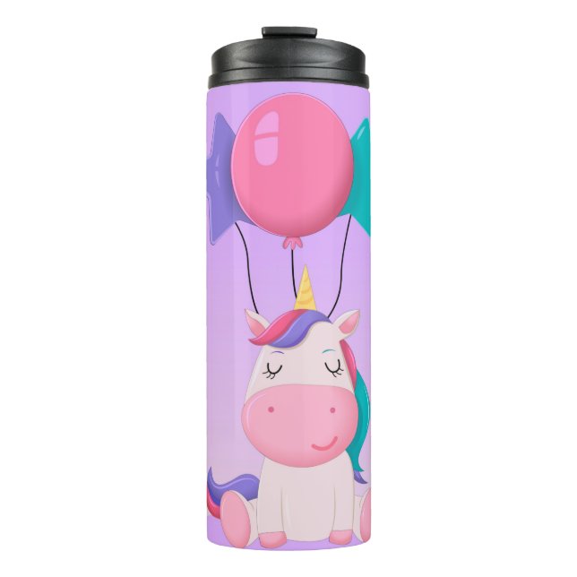 Bouteilles Isothermes Cute Sitting Unicorn and Balloons Lilac (Devant)