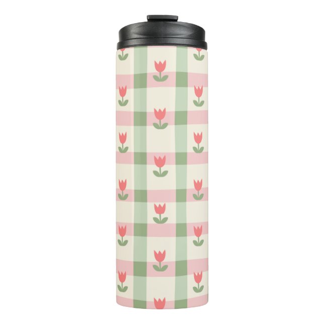 Bouteilles Isothermes Cute Tulip Checkered Pattern | Pastel Floral  (Devant)