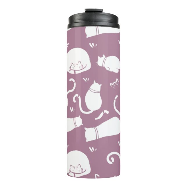Bouteilles Isothermes Cute White Cats Pattern on Mauve Background (Devant)