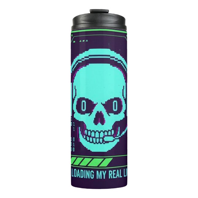 Bouteilles Isothermes ​Cyberpunk Pixel Skull Travel Mug - Loading My Rea (Devant)