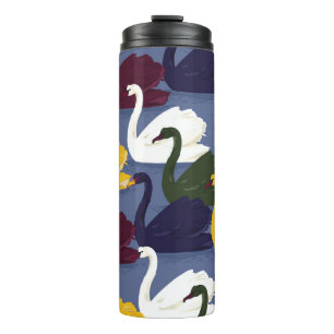Bouteilles Isothermes Cygnes dessinés à la main, motif bleu du lac.
