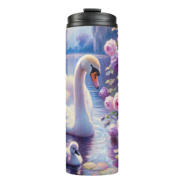 Bouteilles Isothermes Cygnet blanc avec Roses violets (Devant)