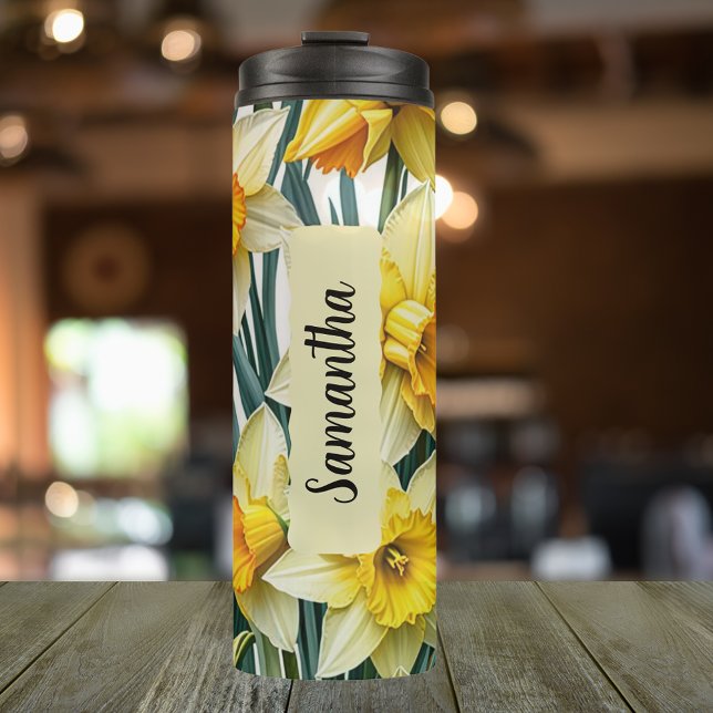 Bouteilles Isothermes Daffodile de fleur de naissance personnalisée en m (Personalized 20 oz thermal tumbler with the birth flower of March, the Daffodil)