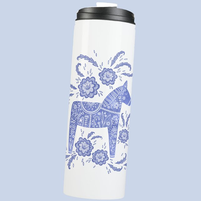 Bouteilles Isothermes Dala suédoise Horse Bleu et Blanc Tumbler Thermiqu (Swedish Dala horse blue and white thermal tumbler)