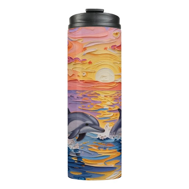 Bouteilles Isothermes Dauphins et vagues océaniques en impasto   (Devant)