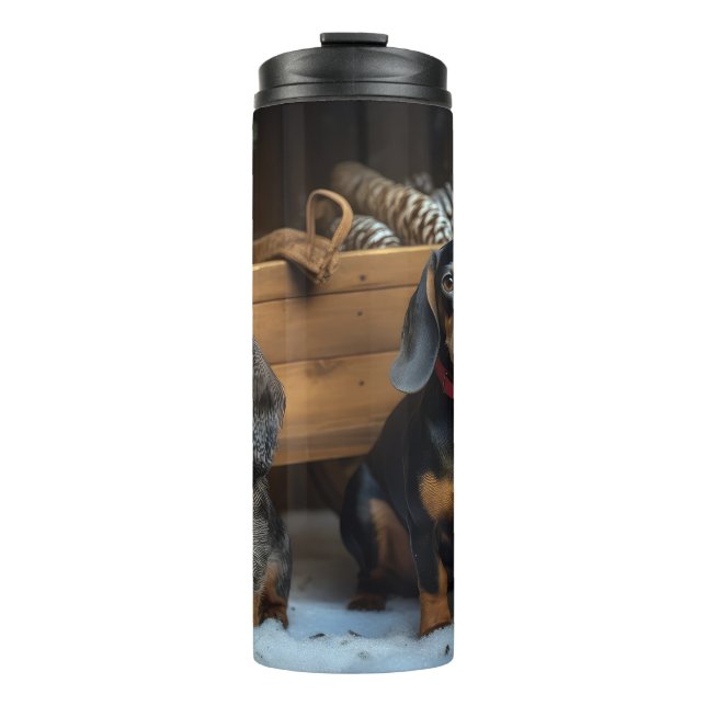 Bouteilles Isothermes Décor de Noël Dachshund Snowy Sleigh (Devant)