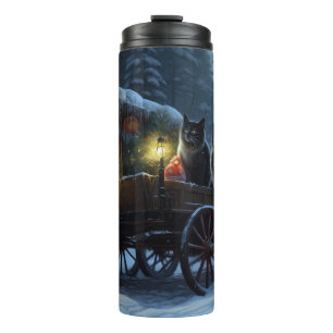 Bouteilles Isothermes Décor de Noël Traîneau enneigé Chat Noir