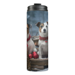 Bouteilles Isothermes Décoration de Noël de traîneau enneigé Jack Russel