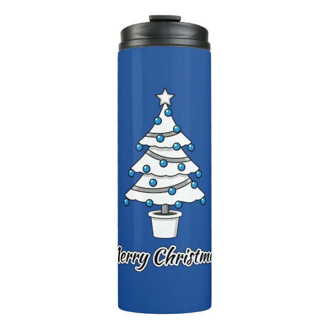 Bouteilles Isothermes Décorations Bleues Arbre de Noël Blanc - Joyeux No (Devant)