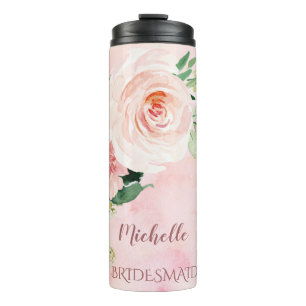 Bouteilles Isothermes Demoiselle d'honneur florale rose avec nom