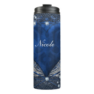 Bouteilles Isothermes Denim & Diamonds Bleu Ornemental Glam Cœur
