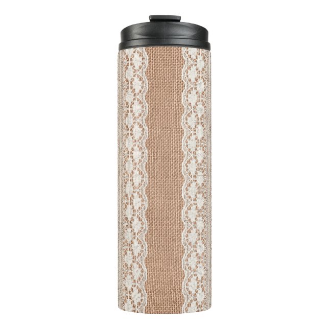 Bouteilles Isothermes Dentelle blanche sur la texture Brown du Burlap (Devant)