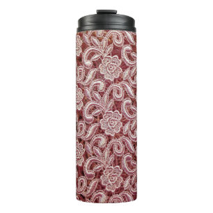 Bouteilles Isothermes Dentelle rose, motif rose vintage.