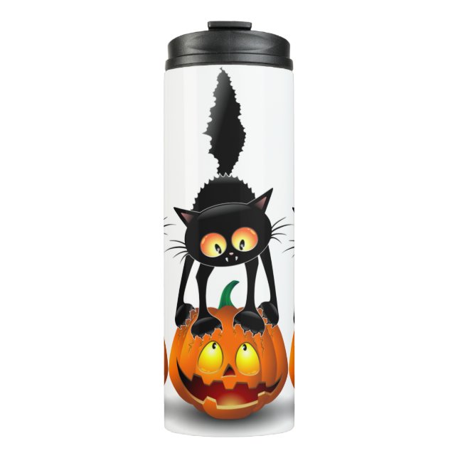 Bouteilles Isothermes Dessin d'Halloween au chat effrayé sur Citrouille (Devant)