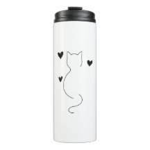 Dessin d'une ligne de chat mignon, avec trois cœur