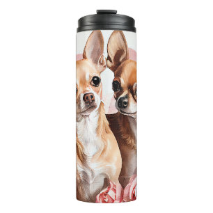 Bouteilles Isothermes Deux Chihuahuas Aux Fleurs Aime Coeur