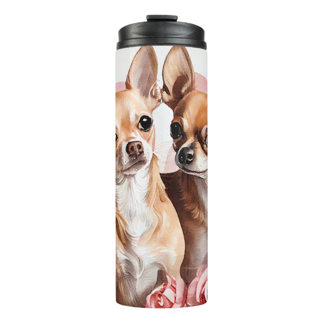 Bouteilles Isothermes Deux Chihuahuas Aux Fleurs Aime Coeur (Devant)
