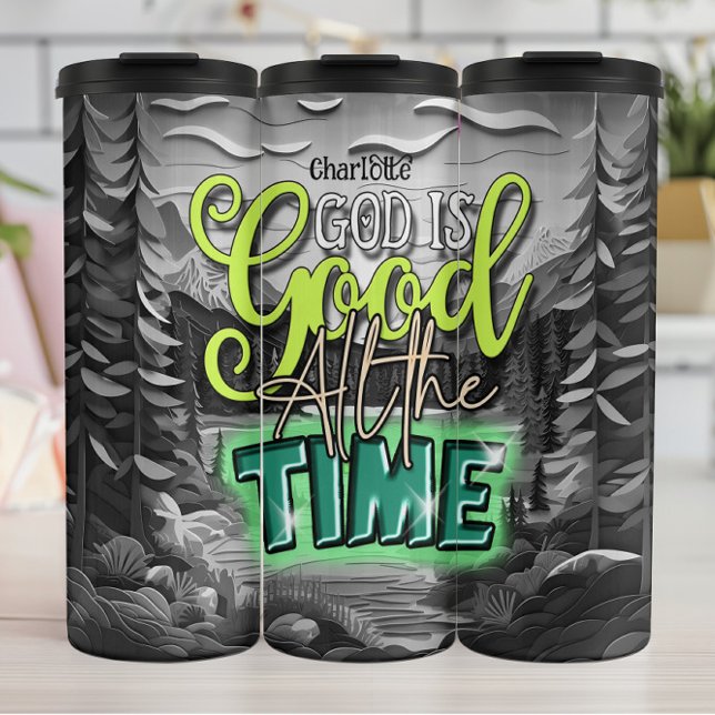 Bouteilles Isothermes Dieu est bon : forêt en niveaux de gris (Créateur téléchargé)