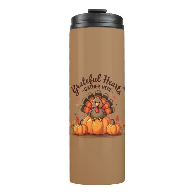 Bouteilles Isothermes Dinde de Thanksgiving à cœurs reconnaissants (Devant)