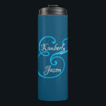 Bouteilles Isothermes DIY His/Her Script Names Sky Blue/White Ocean Blue<br><div class="desc">His and her names in beautiful white and sky blue script lettering for an elegant design on ocean blue background with space for hand name. Click "Customize" to change colors and type styles.</div>