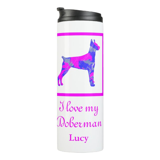 Bouteilles Isothermes Doberman Pinscher Dog Hot rose & Blue Silhouette (Tourné sur la droite)