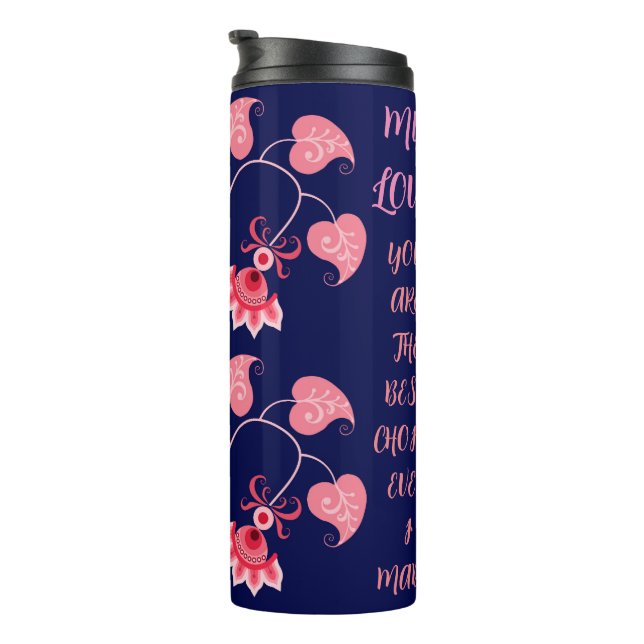 BOUTEILLES ISOTHERMES DON D'AMOUR FLEURIER ROSE POUR PETITE AMIE, FEMME, (Tourné sur la droite)