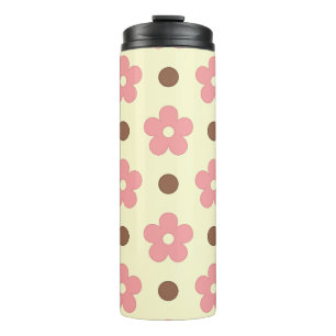 Bouteilles Isothermes Douce Florale Rose et Motif à Polka Brun Rétro