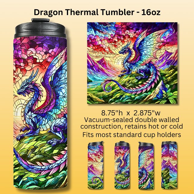 Bouteilles Isothermes Dragon au coucher du soleil 16oz  (Créateur téléchargé)