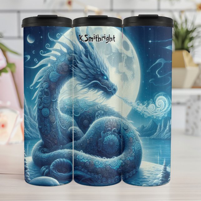 Bouteilles Isothermes Dragon Bleu Sous Pleine lune (Créateur téléchargé)