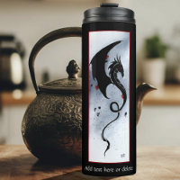 Dragon tribal noir gras rouge et bleu fleurs