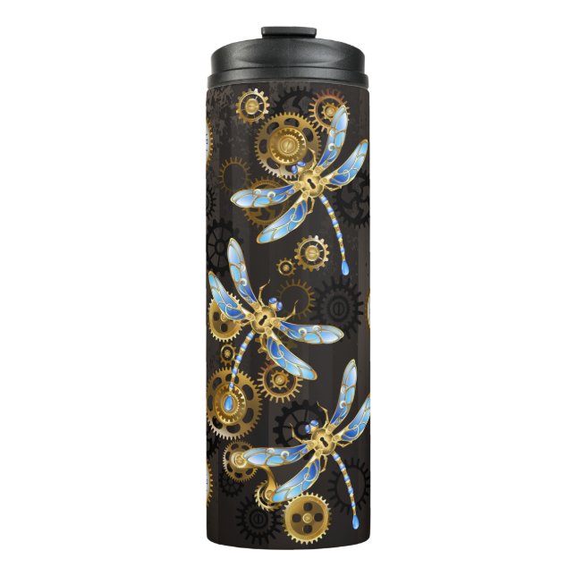 Bouteilles Isothermes Dragonflies de Steampunk sur arrière - plan rayé b (Devant)