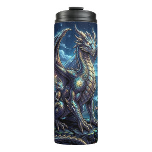 Bouteilles Isothermes Dragons célestes éclairés par la lune et château
