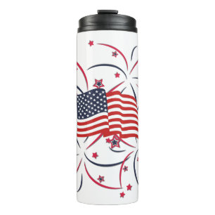 Bouteilles Isothermes Drapeau américain et feux d'artifice
