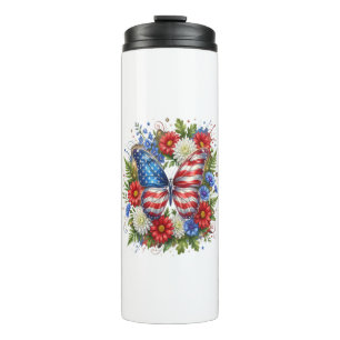 Bouteilles Isothermes Drapeau Américain Rouge Blanc Bleu Papillon Floral