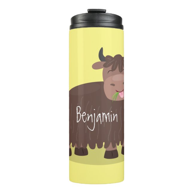 Bouteilles Isothermes Drôle joyeux yak mangeant de l'herbe dessin d'illu (Devant)