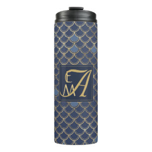Bouteilles Isothermes Écailles de Sirène Monogramme Bleu Nuit Or Décorat