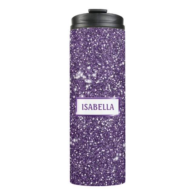 Bouteilles Isothermes Effet de texture pailletée violette fausse & nom p (Devant)