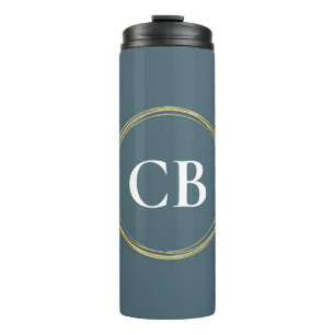 Bouteilles Isothermes Élégance en boue - Monogramme bleu ardoise