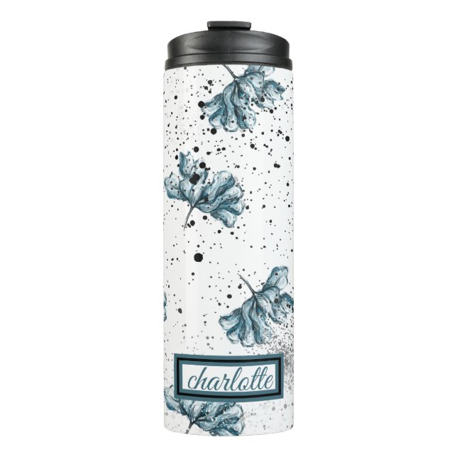 Bouteilles Isothermes Élégant acier bleu Floral Monogramme (Devant)