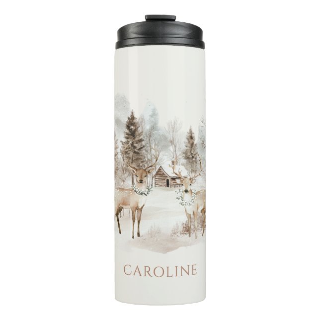 Bouteilles Isothermes Élégant Cerf de la Forêt Rustique d'Hiver (Devant)