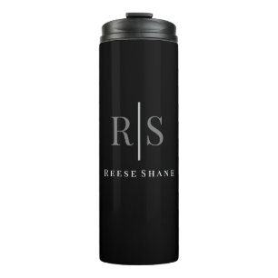 Bouteilles Isothermes Élégant DIY monogramme gris et nom blanc, noir