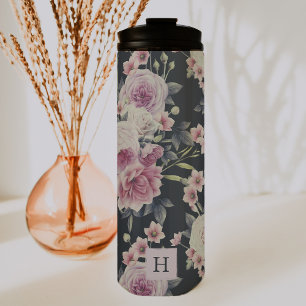 Bouteilles Isothermes Élégant floral foncé sur noir   Monogram Tumbler
