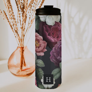 Bouteilles Isothermes Élégant floral foncé sur noir   Monogram Tumbler